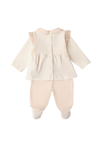 2 Piece Set, Beige Blouse with Bear and Salmon Pants for Girls 8703 Miniband