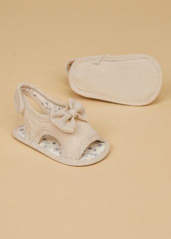Beige Cotton Sandals with Bow for Girls 231226 Sinderella