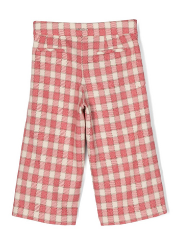 Long Pants Girls Pink/Beige Plaid Fabric