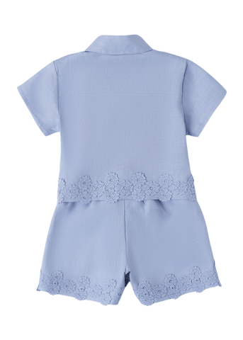 Set of 2 Linen, Shirt and Shorts with Embroidery and Blue Lace 8721 iDO