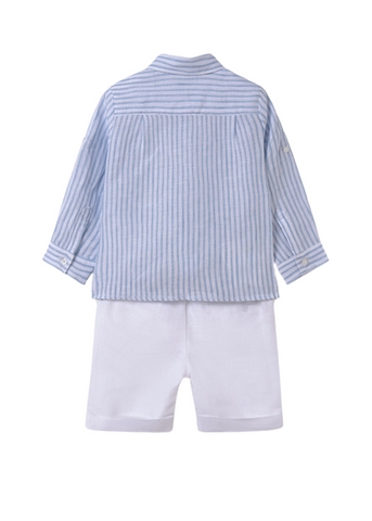 Set of 2 Linen Pieces, White Shirt with Blue Stripes and White Shorts 5252 Abel & Lula