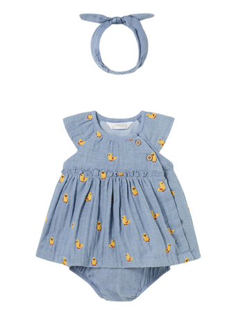 Blue Denim Dress with Chicken Print with Panties and Headband 1806 Mayoral