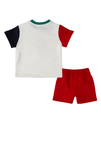 Набір із 2 предметів, футболка та шорти кольору слонової кістки з червоним і темно-синім 1821 V1 Us Polo Assn
