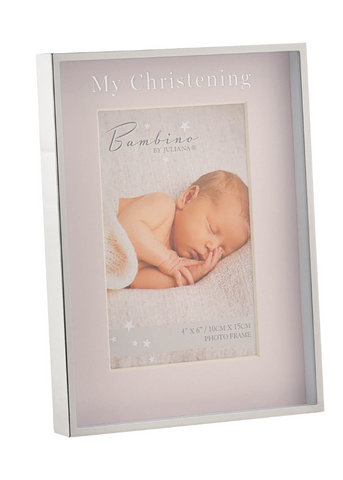 Срібна фоторамка з рожевим інтер'єром My Christening Day BM138 Bambino від Juliana