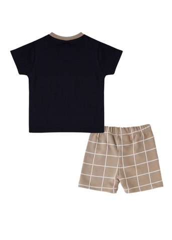 2 Piece Set, Navy T-Shirt and Beige Plaid Shorts 1900 V1 Us Polo Assn