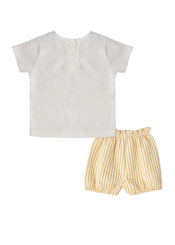 2 Piece Set, Ivory T-Shirt and Yellow Striped Shorts 1980 V1 Us Polo Assn
