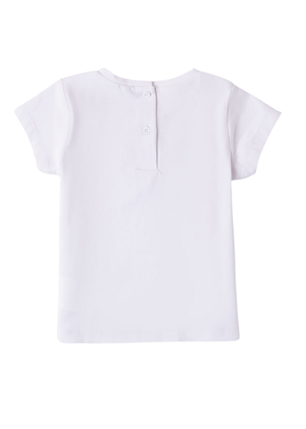 Short Sleeve White T-Shirt with Fuchsia Bow on Bust 8301 Sarabanda
