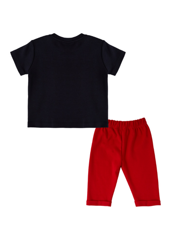 Set 2 Piese Tricou Negru si Pantaloni Sport Lungi Rosii USB1833 V2 Us Polo Assn