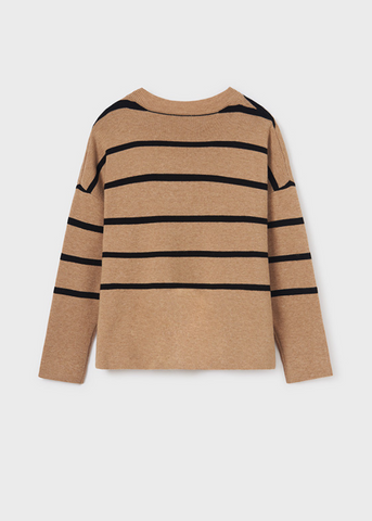 Beige Sweater with Black Stripes for Girls 7305 Mayoral