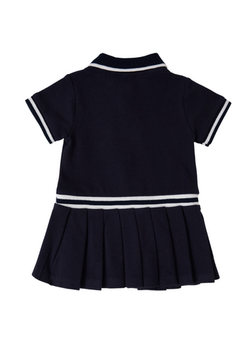 Navy Blue Dress with Polo Collar and Pleats 1963 Us Polo Assn