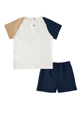 2 Piece Set, T-Shirt and Shorts Cream with Navy Blue and Beige 1839 V1 Us Polo Assn