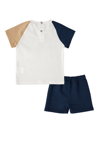 Set 2 Piese, Tricou si Pantaloni Scurti Crem cu Bleumarin si Bej 1839 V1 Us Polo Assn