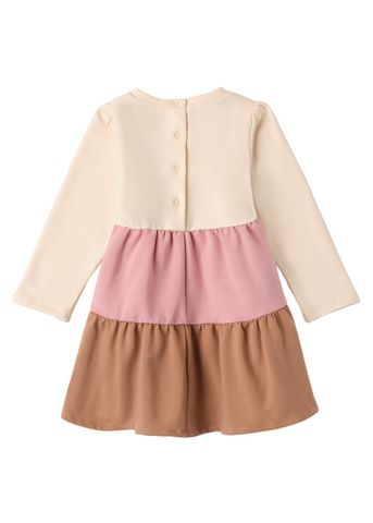 Cream Casual Dress with Long Sleeves and Ruffles Pink with Beige 7227 Sarabanda