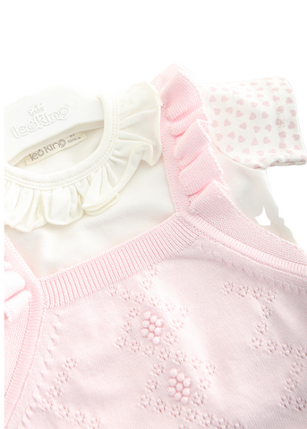 Set of 3 Pink Knitted Body, Cream T-shirt and Socks 7407 Leo King