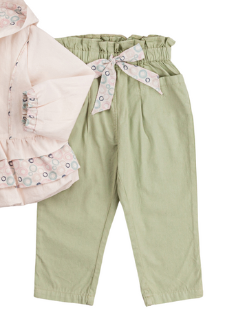 Set 3 Piese, Jacheta Roz cu Gluga si Fermoar, Pantaloni Lungi si Tricou Alb 6572 Bili Baby