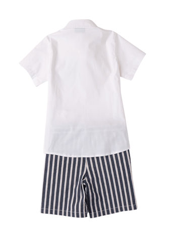 Set 2 Piese, Camasa cu Maneca Scurta Alba si Pantaloni Scurti in Dungi 8150 Sarabanda