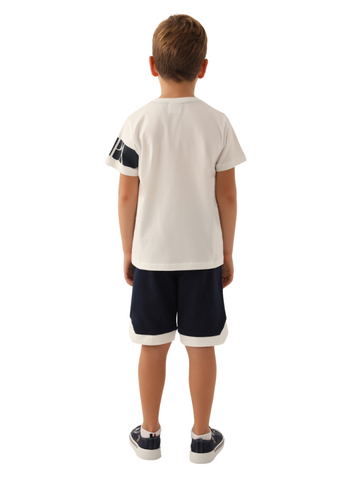 2 Piece Set Ivory T-Shirt with Logo and Navy Blue Shorts US1707-4 V1 Us Polo Assn