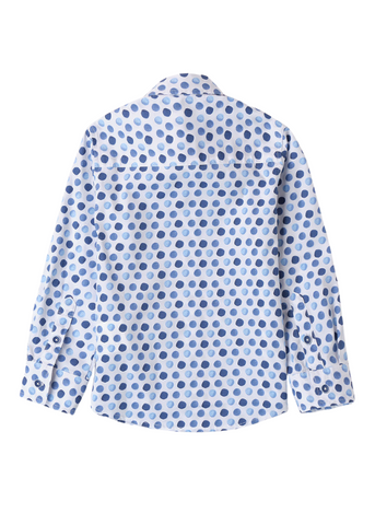 White Long Sleeve Shirt with Blue Polka Dot Print 8005 Sarabanda