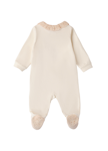 Long Beige Jumpsuit with Sparta Collar and Embroidery for Girls 8725 Minibanda