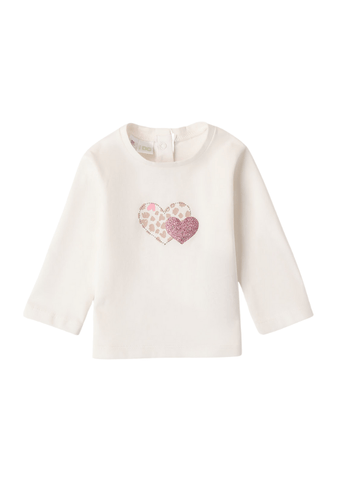 Cream Blouse with Long Sleeves and Pink Heart Print 8113 iDO