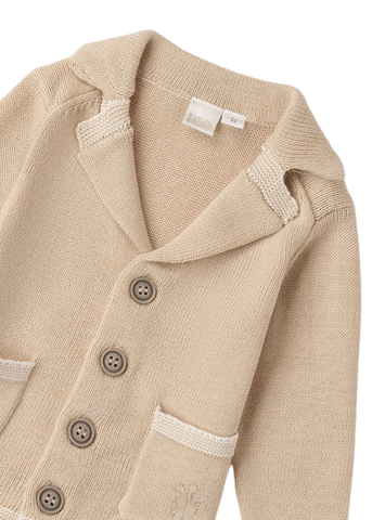 Beige Knitted Cardigan with Lapel and Buttons for Boys 8059 iDO