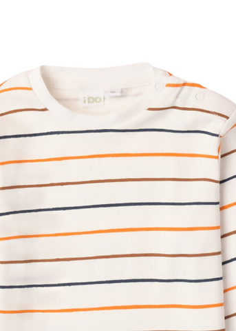 Cream Blouse for Boys, with Long Sleeves and Orange and Brown Stripes 7191 iDO
