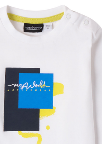 Long Sleeve White Blouse with Blue, Yellow and Navy Graphic Print 0A010.00 Sarabanda