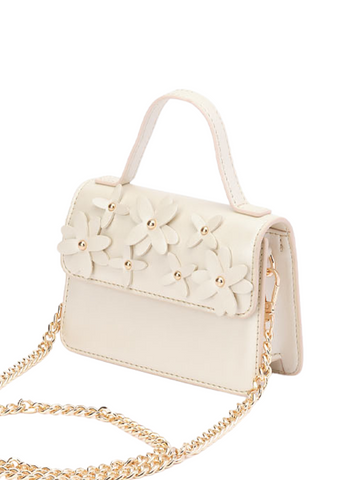 Beige Bag with Applied Flowers and Gold Chain 8589 iDO