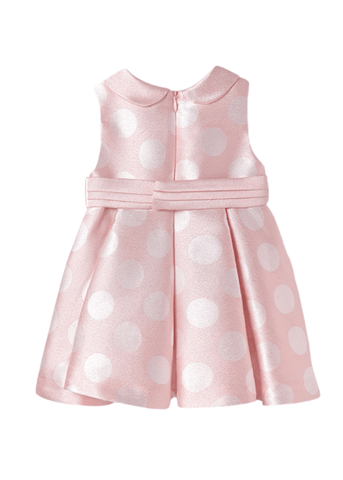 Pink Taffeta Dress with Big Polka Dots with Collar and Drawstring Waist 5007 Abel & Lula