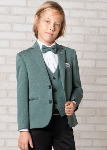 Costum Ceremonie 5 Piese, Papion, Sacou si Vesta Verde, Pantaloni Negri si Camasa Alba art 20285 Little Gentleman