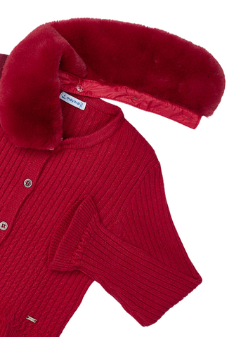 Red Knitted Cardigan with Detachable Fur Collar 4362 col 28 Mayoral