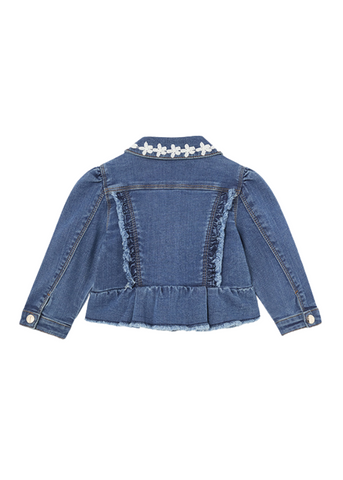 Denim Jacket with Ruffles and Embroidery Applique on Dark Blue Collar 1434 Mayoral