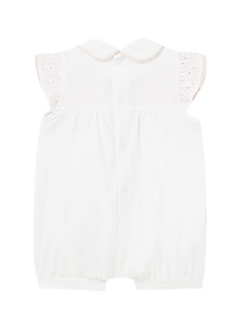 White Short Jumpsuit with Cotton Embroidery on Bust and Collar 1704 Mayoral