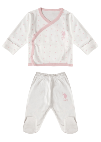 10 Piece Maternity Set, Cream with Pink Stars and Polka Dot Print 1934 V1 Us Polo Assn