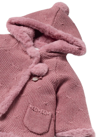 Powder pink knit jacket with hood and fur lining 2304 Mayoral