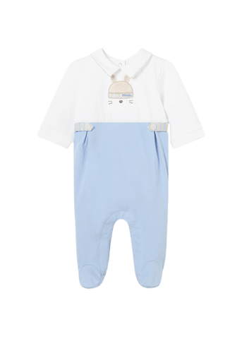 Set of 2 Long Overalls, White with Blue and Rabbit Print Better Cotton 1709 Mayoral