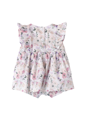 Short Overalls Type White Dress with Flower Print 8796 Minibanda