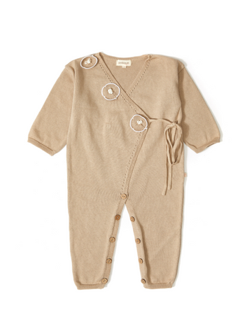 Knitted Jumpsuit for Girls, Beige with Knitted Flowers 21022 Patique