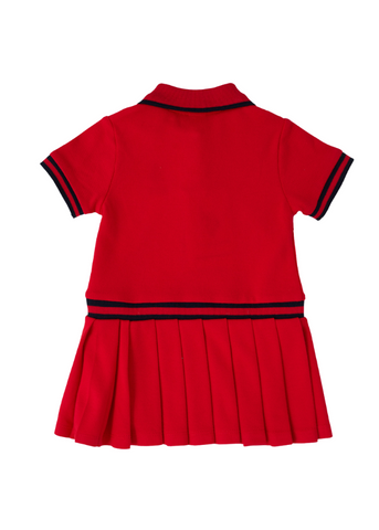 Red Dress with Polo Collar and Pleats 1963 V2 Us Polo Assn