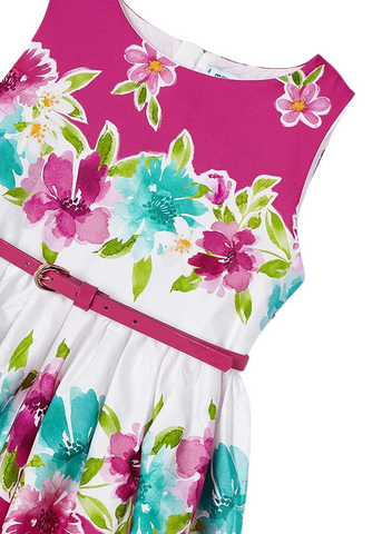 Fuchsia Dress with Flower Print and Waist Belt 3921 Mayoral