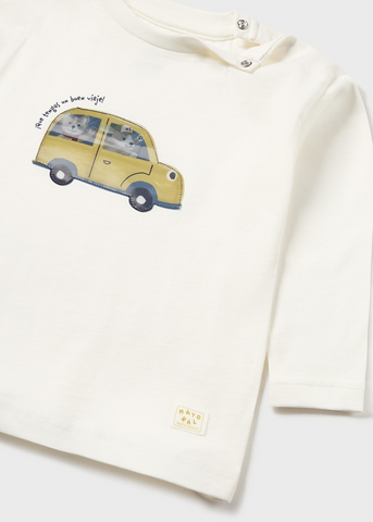 Long Sleeve Cream Blouse with Car Print for Boys 2023 Mayoral