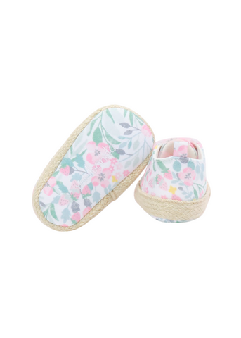 White Sports Shoes with Pink and Green Flower Print 8366 Miniband