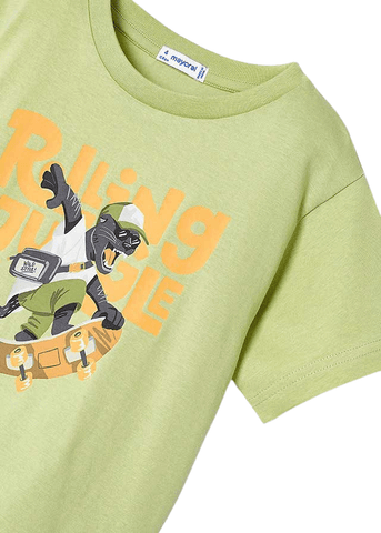 Green T-Shirt with Short Sleeves and Panther Print Better Cotton 3008 Mayoral