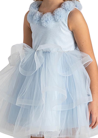 Dress for the Ceremony, Blue with Ruffles and Tulle Tassels on the Bust 2726 Mon Princess