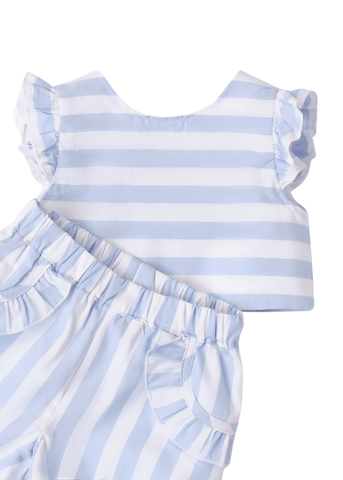 2 Piece Set, White Top and Shorts with Blue Stripes 8790 Miniband