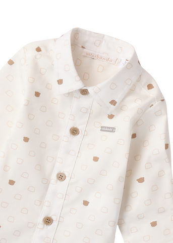 Cream Long Sleeve Shirt with Beige Bears Print 3A603.00 Miniband