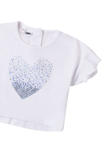White T-shirt with Blue Heart Print 8740 iDO