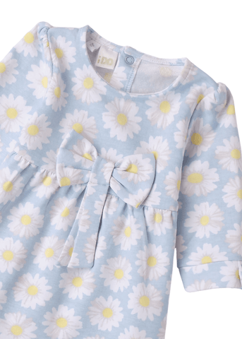 Blue Dress with Long Sleeves and Daisy Print 8130 iDO