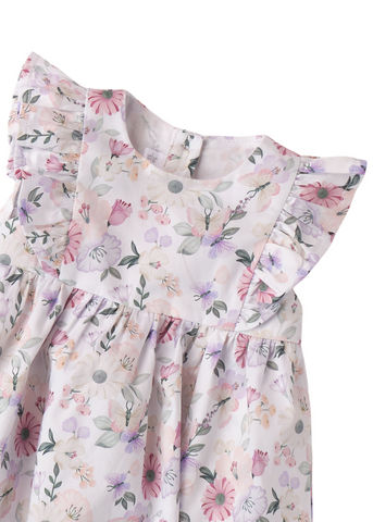 Short Overalls Type White Dress with Flower Print 8796 Minibanda