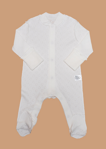 Cream Newborn Jumpsuit in Cotton Impregnated with Lanolin MOM-58 Momykeep